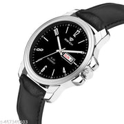 Day n Date Series Men's Black Black Leather Analog Watches Classic, Attractive, Professional, top-trendy and stylish Analog Watches for Men/boys for office, school use