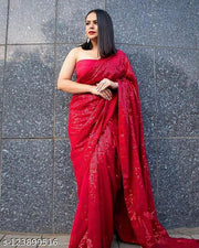 Aligent Georgette Fabric With Sequence Work Party Wear Saree