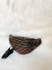 Waist Bag for Man Brown Color Check Design Kamr Bag for Boys Stylish Leather Bag