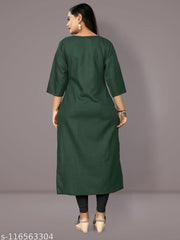 Women Embroidered Cotton Blend A-line Green Kurta |Three-Quarter Sleeves| Plus Size Kurta
