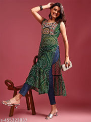 Women's Geogette Embroidered Bandhani Print Navratri Speical Kurta