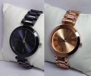New Arrivals Festive Seasonal Stylish Throns Fit Round Ad Solid Gold Dial Metal Chain Belt Analog Watch with Attractive Diamond Studded Bracelet Combo for Women & Girls.