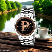 MAVIA WATCHESAnalog Round silver Dial ALPHABET P Design Stylish silver Strap Classic Design Fancy Watch for Men and Boys, Pack of 1 ALPHABET P-AVO-SIL-STL-1