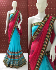 SERONA FABRICS Women's Georgette Kutchi Embroidery Work Designer Saree