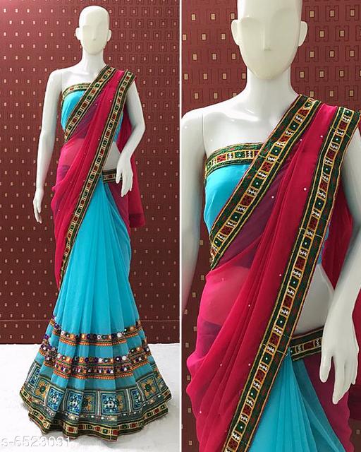 SERONA FABRICS Women's Georgette Kutchi Embroidery Work Designer Saree