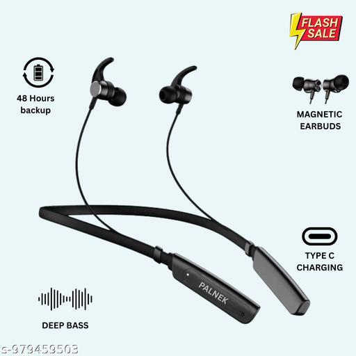 Palnek 235 Black Bluetooth 5.3 Neckband Earbuds with 40 Hours Battery Backup, Stereo Audio and Smart Connectivity