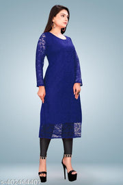 Women Self Design Net Straight Kurta