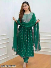 Green Nayra Cut Kurti set