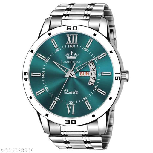 LIMESTONE  Day and Date Functioning Olive Green Dial Metal Strap Quartz Water Resistant Analog Watch - For Men LS3225