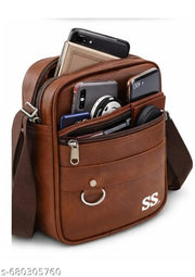 Pure Luxury Gloss Leather Small Sling Bag for Men | Chest Slinger bag | Crossbody Bag| Side Bag Men | Mini Leather Slings | Corporate Gift Item | Passport Document Sling. (Royal Brown)