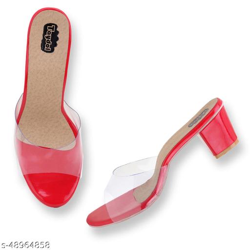 Taydol Women Fancy medium Block Heel synthetic pvc sole open Toe western-embellished slip-on Transparent Red Sandal (53)