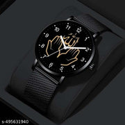 ISLAMIC AYATULKURSI Design Round Black Dial Latest Fashion Black Rubber Strap Stylish Wrist Watch for Men and Boys, Pack of 1