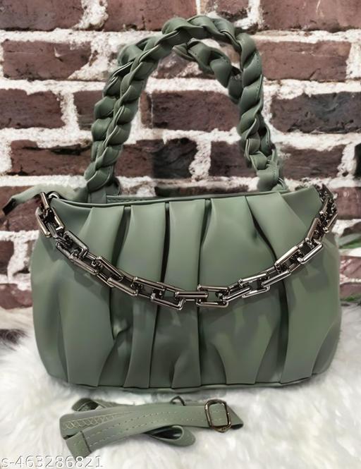 Trendy Soft PU Leather Handbag for Women & Girls with Braided Handle | Chain Shoulder Bag with Sling Strap