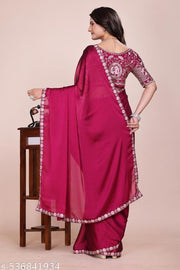 Women's Wine Heavy Embroidered Silk Saree with Cutwork Border & Figure Designer Blouse Piece