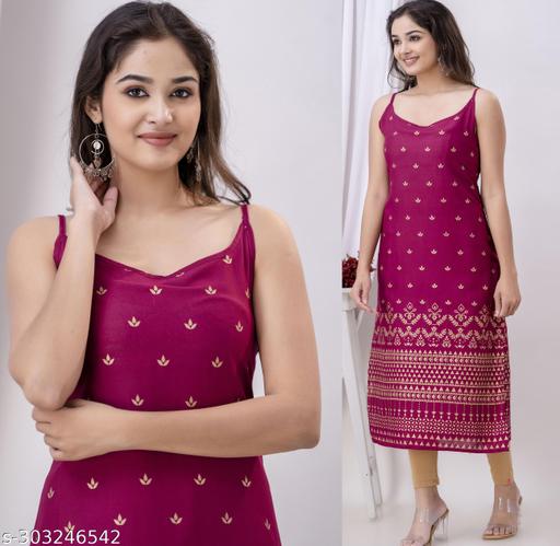 Women's Floral Printed Straight Fit Sleeveless Kurti/Kurta