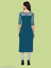 Casual American Crepe And Net Round-Neck 3/4 Length Sleeve Rama Kurti (45"Inches)