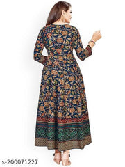 printed long blue anarkali kurti