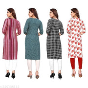 Women Printed Crepe Straight Kurti Combo of 4