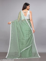 SUPERNET BEADS AND STONE SAREE WITH JACKARD BLOUSE