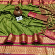 New Nikhila Chex Cotton Silk Embellished, Self Design, Floral Print, Woven Cotton Silk Saree For Women
