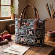 Multi Color Large Canvas Kalamkari Tote Bag With Two Zipper Inner Pockets for Shopping, Office & Daily Use