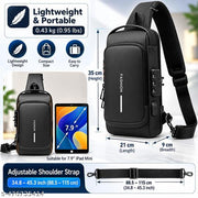 SKYFUN Waterproof Polyester Slim Unisex Crossbody Sling Bag Chest Backpack Men's Shoulder Kit Bag, Leisure Travel Handbag, Anti-Theft Chest Bag- Black