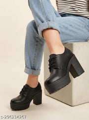 STRASSE PARIS | Women's Black Synthetic Low-Cut Lace-Up Platform Chunky Block Heel Boots | Below The Ankle Casual & Party Wear Boots for Girls