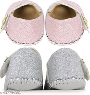Neska Moda 6 To 12 Months Newborn Baby Girls Belly Shoe Fancy Partywear Soft Baby Sandal Booties (Toe to Heel Length - 12 cm, Pink, Silver)-BT914andBT1353