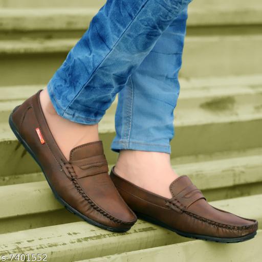 Brown Solid Loafers For Men