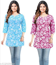 Combo short kurti | Khadi kurti / Girls Trending Rayon Printed  Short Kurta