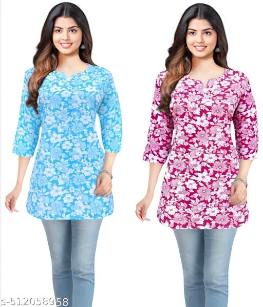 Combo short kurti | Khadi kurti / Girls Trending Rayon Printed  Short Kurta