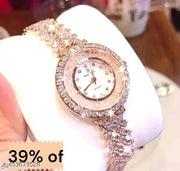 Amigos Women’s Analog Watch with Rose Gold Crystal Dial and Bracelet Strap, Sparkling Diamond Look Party Wear Watch for Girls and Women