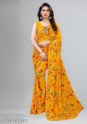Kanooda Prints Fancy Georgette Printed Saree (Pack Of 3)