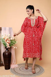 Festive Season Special Bandhej Print Red Heavy Kaftan with Gota Work