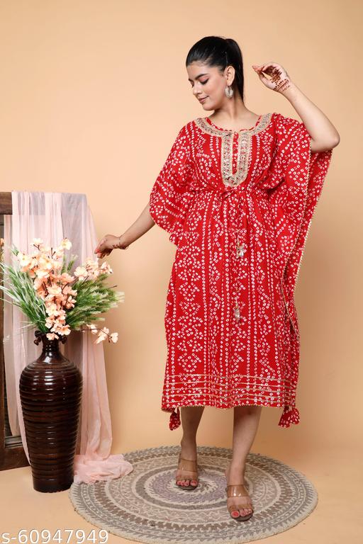 Festive Season Special Bandhej Print Red Heavy Kaftan with Gota Work