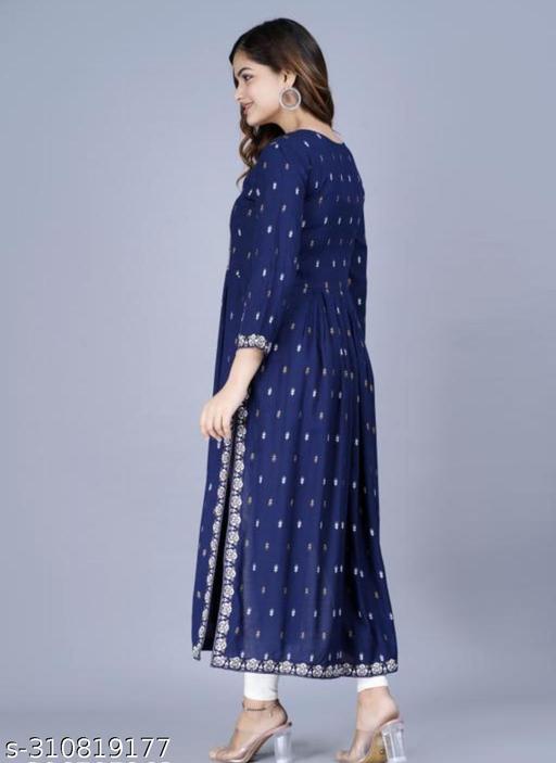 BLUE Nayara Cut Printed kurti I Round Notch Neck I 3/4 Sleeves I Casual & Office Wear
