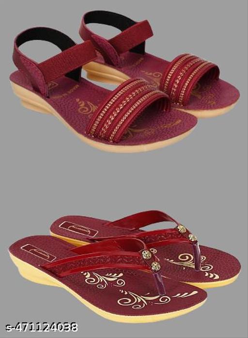 Hiyaga Women Red Fancy Sandal and Red Slipper Stylish Comfortable, Light Weight Pack of 2