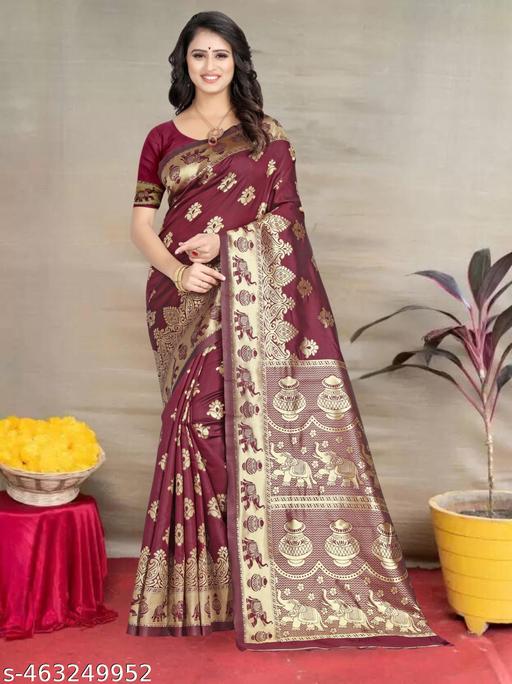 Silk-Villa soft kanjivaram silk sarees banarasi silk saree (Pari9016-Maroon)