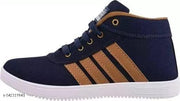 Navy Blue Solid High Ankle Shoes For Men