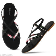 Women Stylish Fashion Black Flats Sandal