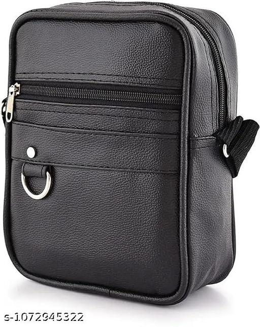 BAGVERSE Premium PU Leather Mini Sling Bag for Men | Cross Body Travel Side Bag | Adjustable Detachable Strap | Multi Pocket Casual Shoulder Bag | Black