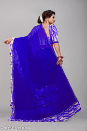 Women's Beautiful Print Georgette Frills Saree With Blouse Piece