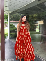 New Gorgeous Sharara RED Rayon Fabric Kurti With Net Dupatta For Occasional/Daily Wear