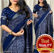 New Launched Top Trending Cotten Crape Saree With Woven Silver Zari Border With Printed Running Blouse And Trending Warli Print Saree