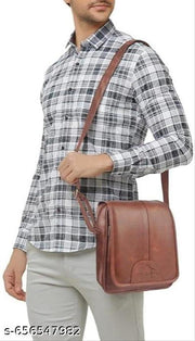 Vegan Leather Sling Bag Cross Body Travel Office Messenger One Side Shoulder Bag for Men, Women & Boys