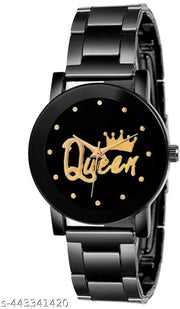 SHMOFY LUXRY Analog Watch For Couple black dail metal strep analoug king queen couple watch - for women&couple