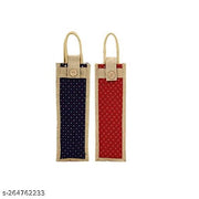 (Red-Blue) Buy 2-Pack Water Bottle Bag, Jute Wine Bottle/Mini Lunch Box Carry Cover with Handles & Safety Cover with Button