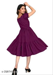 Women Rayon Solid A-Line Flared Kurti | Stylish Puff Sleeve One Piece Dress| Party Wear Dress Under 199 | Wine