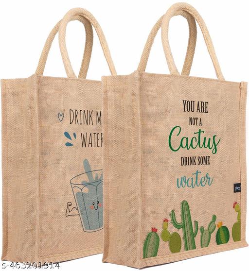 Sangra Eco-Friendly Jute Multipurpose Handbag with Zipper | Stylish & Versatile All-Over Print Bag (Pack of 2 With  Zipper)