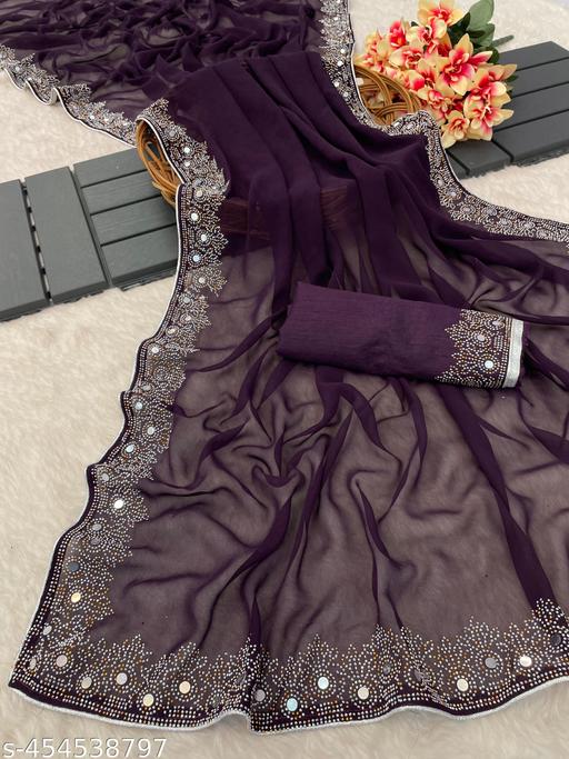 FREYA FASHION SOFT GEORGETTE WITH SIROSKI DIAMONDS WORK WEDDING CREATION & PARTY WEAR SAREE